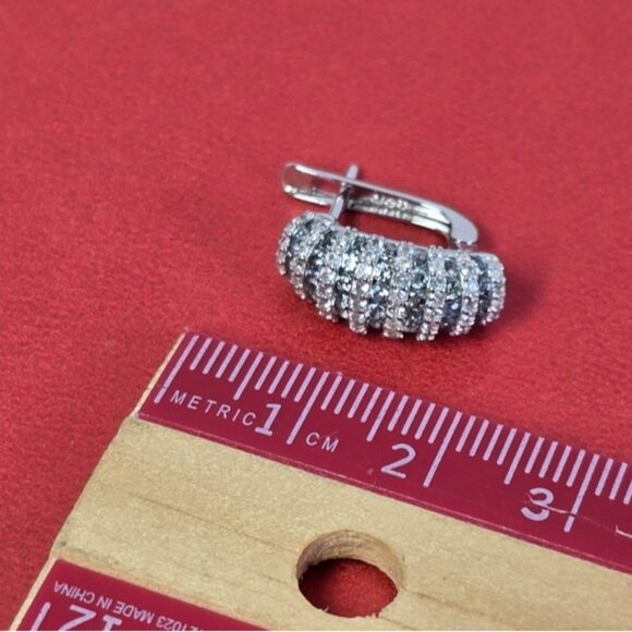 925 Sterling Silver Earrings with Natural Sapphire & White Topaz Gemstone - Picture 3 of 6